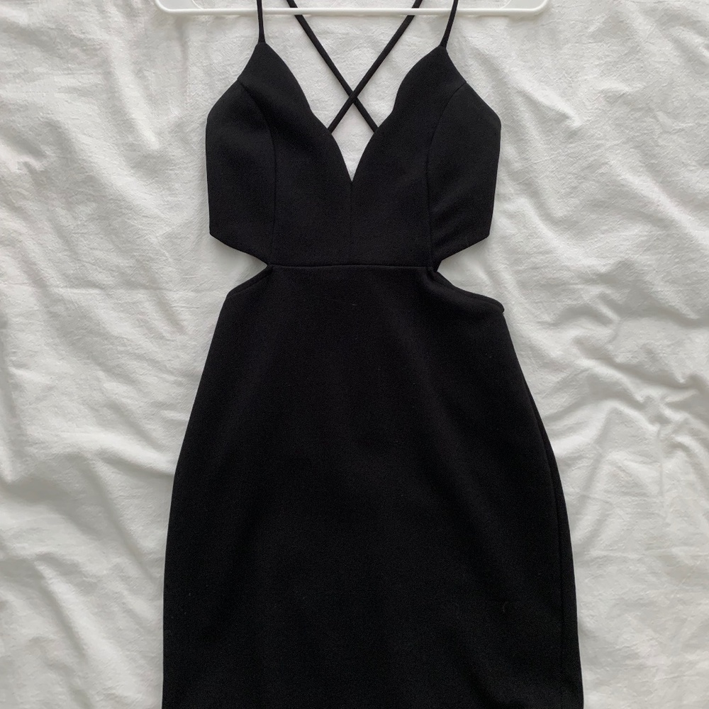 Blue Blush - Black Cross Strap Cut Out Body Con